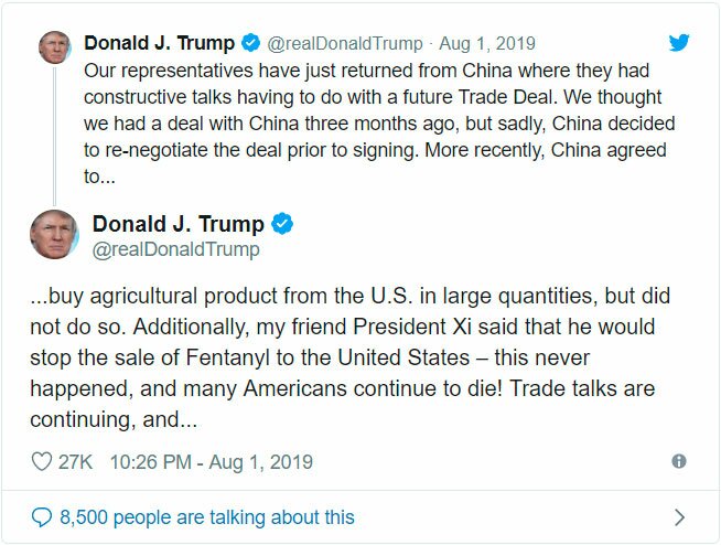 Твит на странице @realDonaldTrump